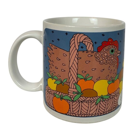 Vintage Taylor & Ng Ceramic Coffee Mug Cup Chicken In A Basket Design 10 Oz 1981 - Picture 3 of 7